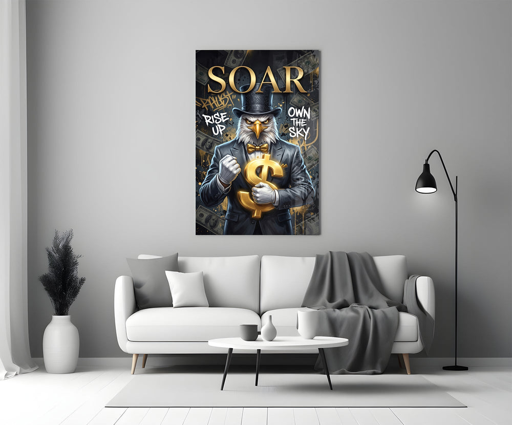Soar Suited Eagle Gold Dollar Glass Wall Art