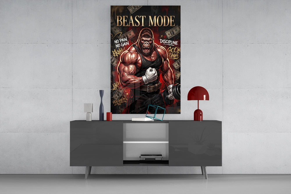 Beast Mode Gorilla Gym Motivation Glass Wall Art