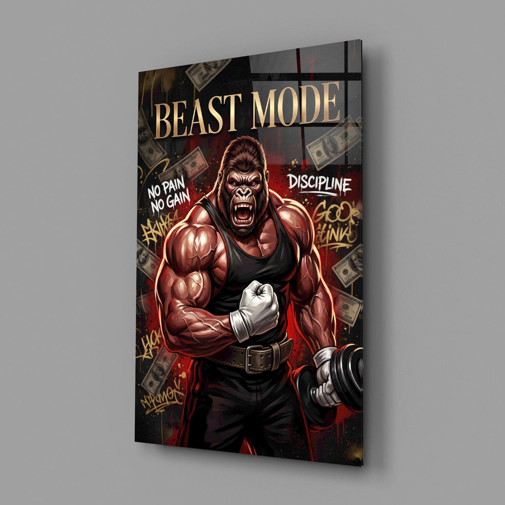 Beast Mode Gorilla Gym Motivation Glass Wall Art