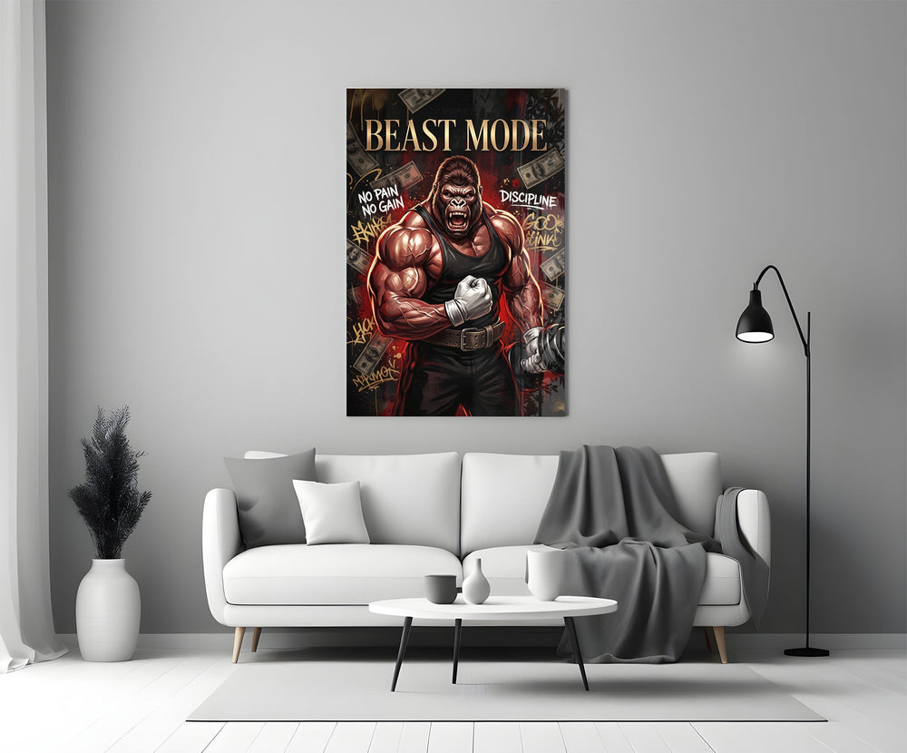 Beast Mode Gorilla Gym Motivation Glass Wall Art