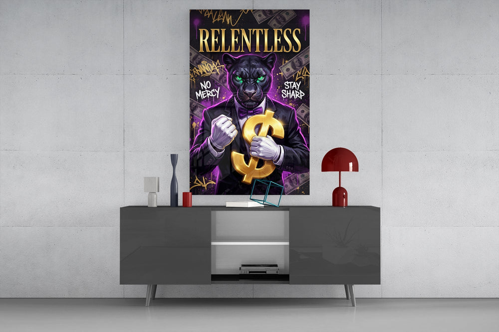 Relentless Suited Panther Gold Dollar Glass Wall Art