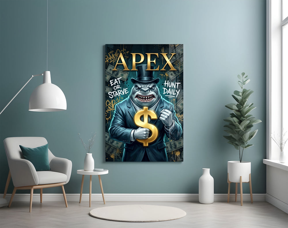 Apex Suited Shark Gold Dollar Glass Wall Art