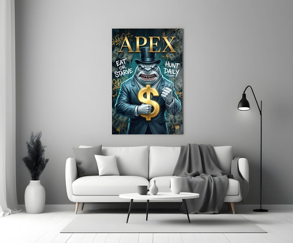 Apex Suited Shark Gold Dollar Glass Wall Art