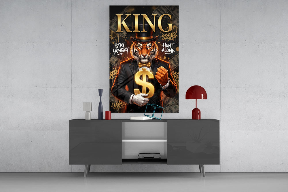 King Suited Tiger Gold Dollar Glass Wall Art