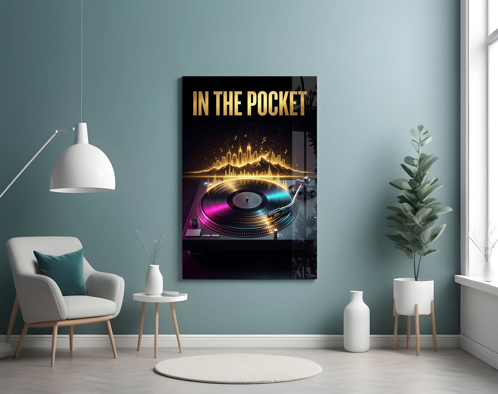 In the Pocket Golden Turntable Skyline Glass Wall Art