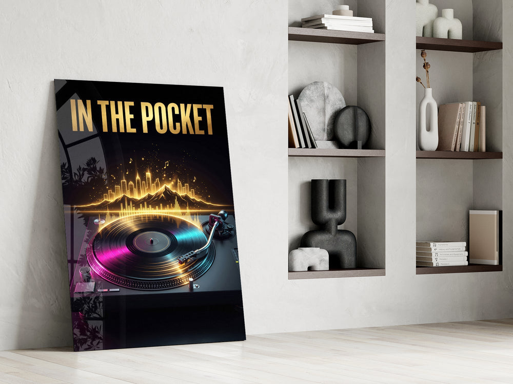 In the Pocket Golden Turntable Skyline Glass Wall Art