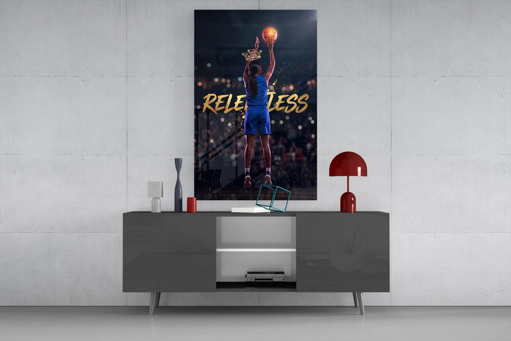 Relentless Basketball Crown Hoop Glass Wall Art