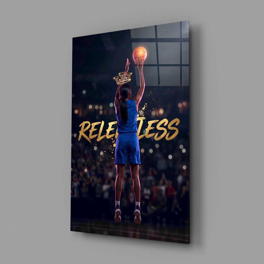 Relentless Basketball Crown Hoop Glass Wall Art