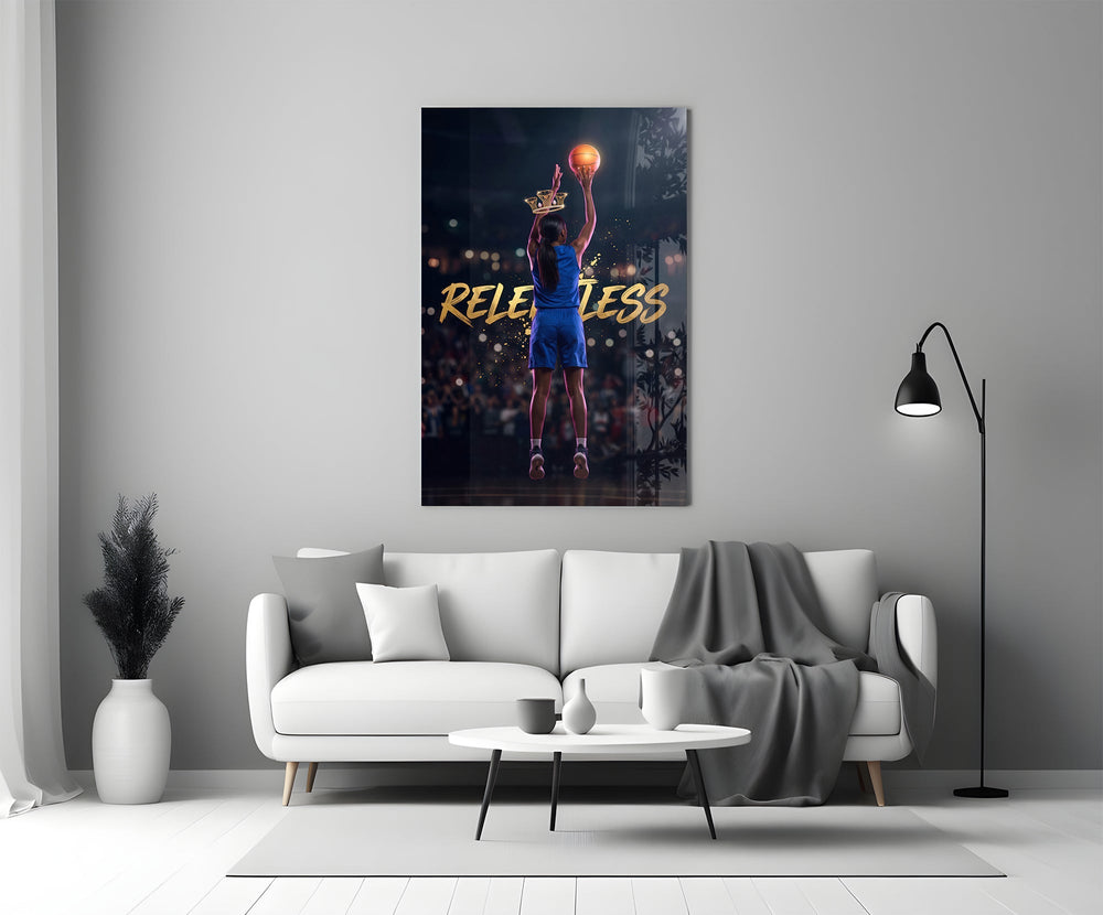 Relentless Basketball Crown Hoop Glass Wall Art