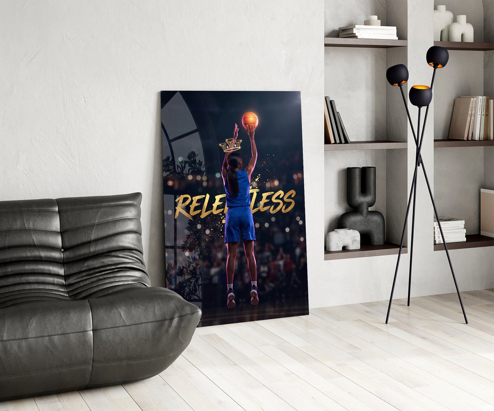 Relentless Basketball Crown Hoop Glass Wall Art