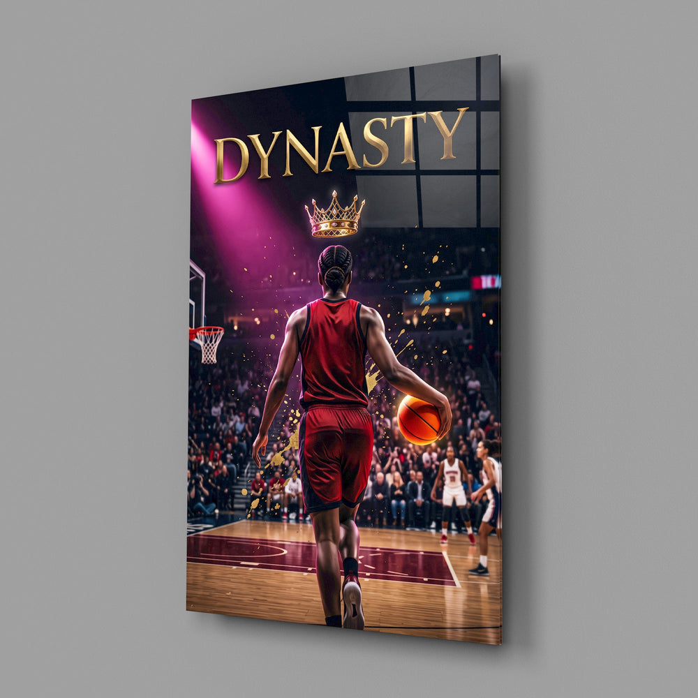 Dynasty Gold Crown Basketball King Glass Wall Art