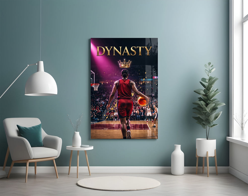 Dynasty Gold Crown Basketball King Glass Wall Art