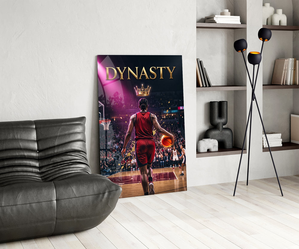 Dynasty Gold Crown Basketball King Glass Wall Art