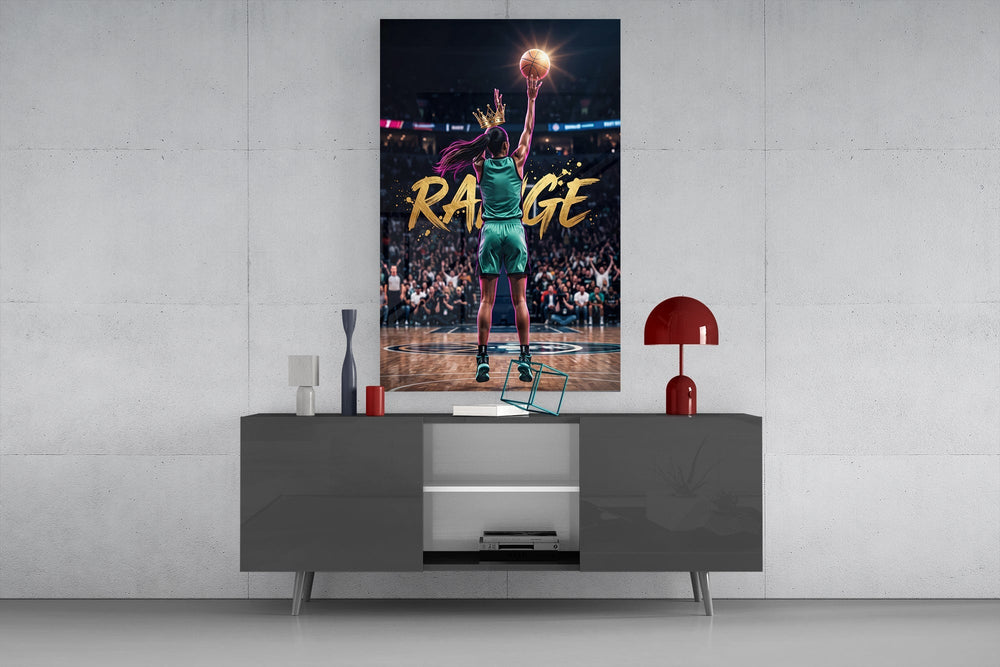 Range Crowned Woman Baller Glass Wall Art