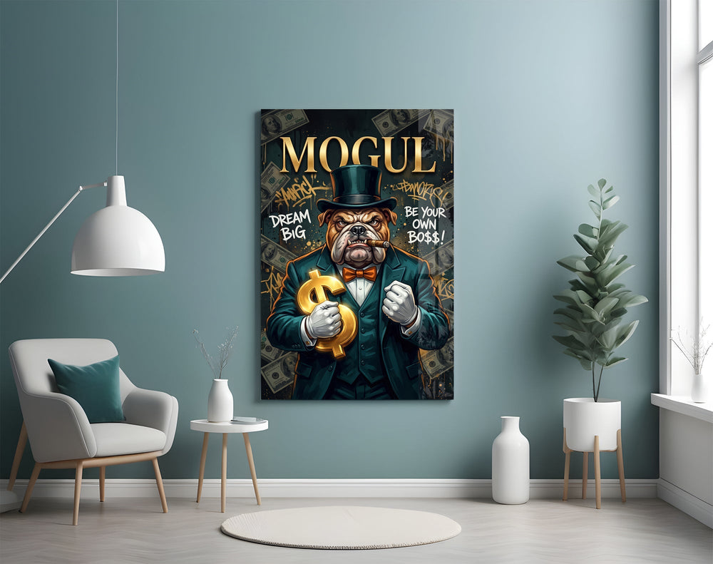 Mogul Tuxedo Bulldog Tycoon Glass Wall Art