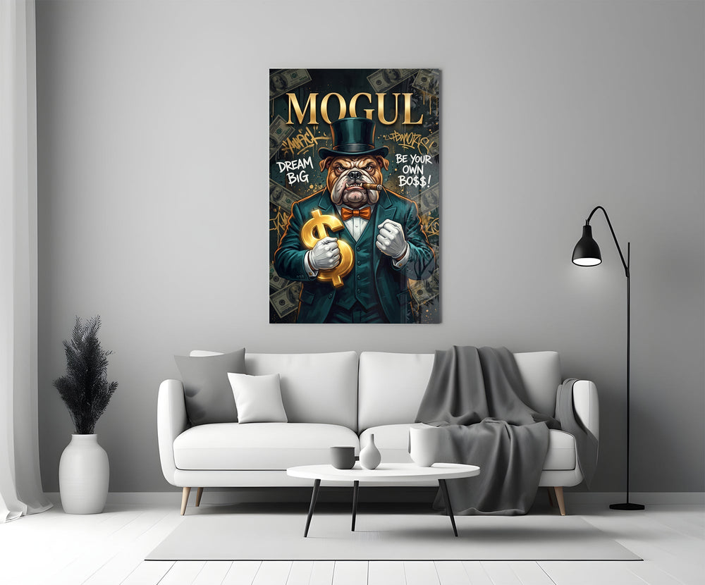 Mogul Tuxedo Bulldog Tycoon Glass Wall Art