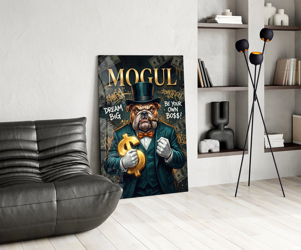 Mogul Tuxedo Bulldog Tycoon Glass Wall Art