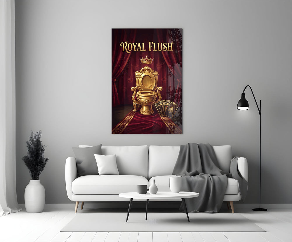 Royal Flush Golden Throne Toilet Glass Wall Art