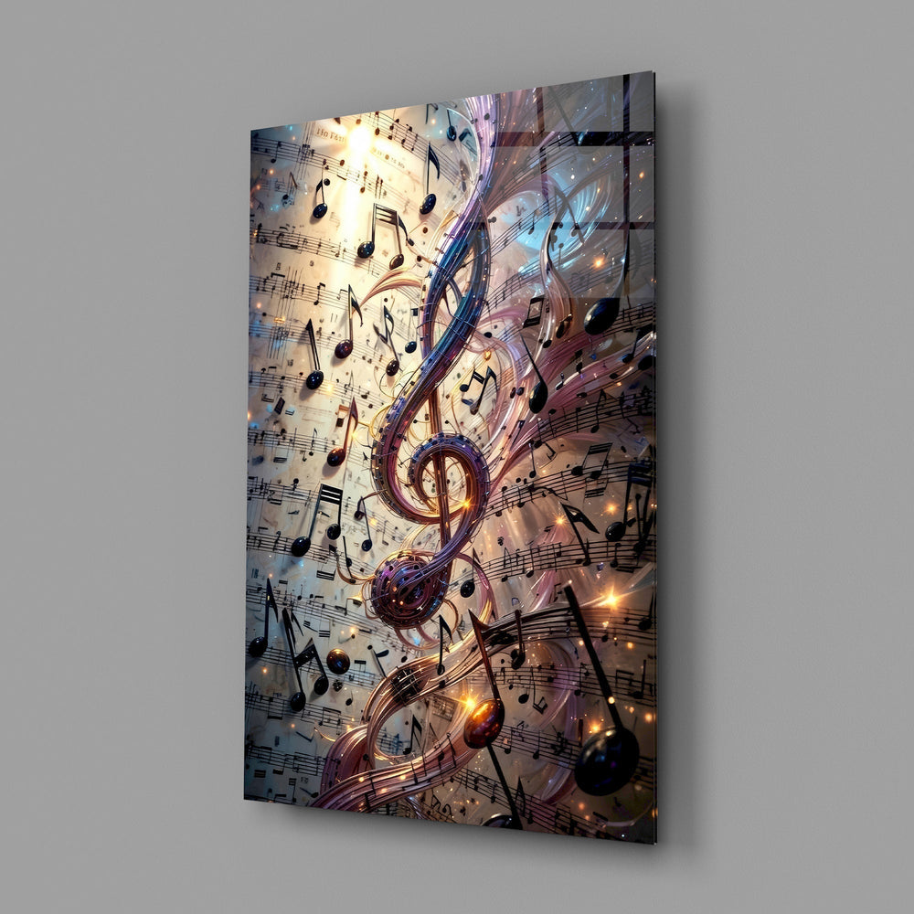 Luminous Treble Clef Music Notes Glass Wall Art