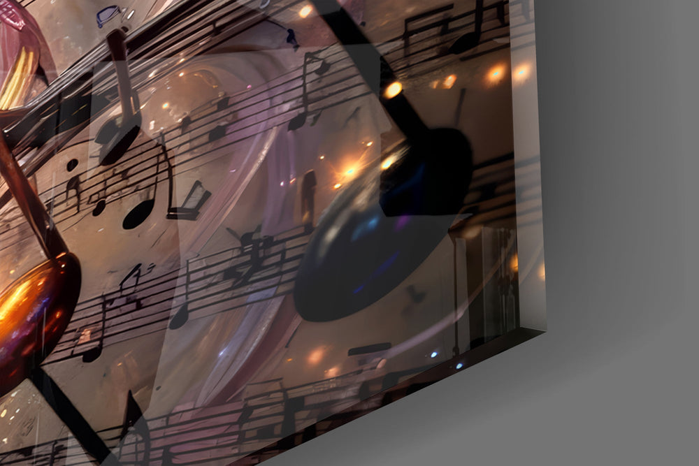 Luminous Treble Clef Music Notes Glass Wall Art