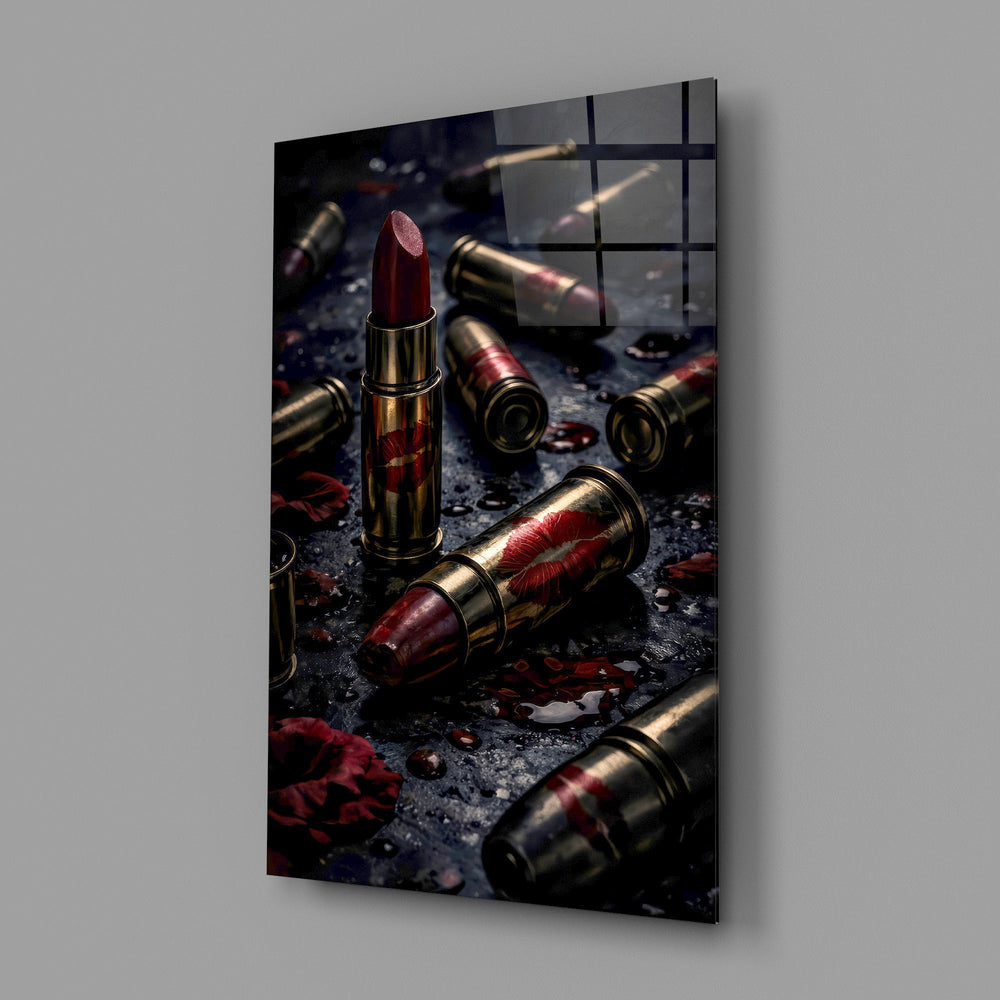 Lipstick and Bullets Red Kiss Glass Wall Art