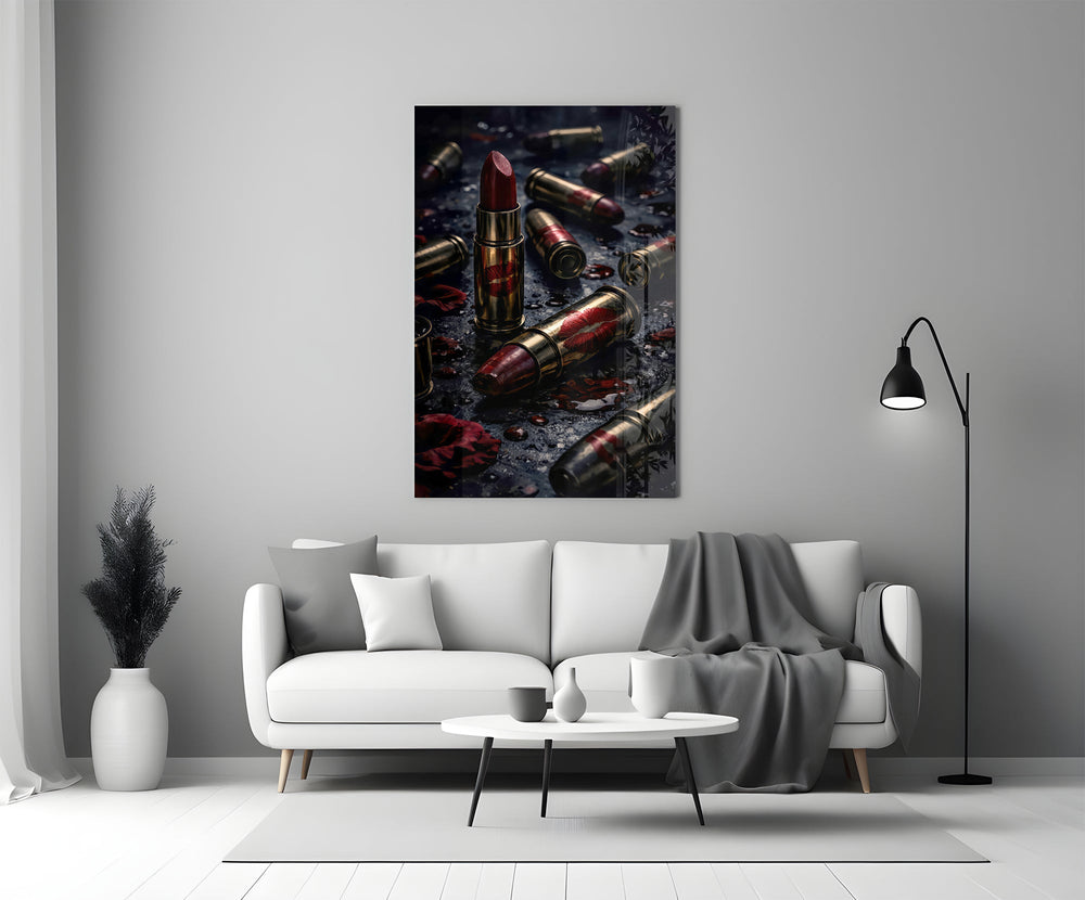 Lipstick and Bullets Red Kiss Glass Wall Art