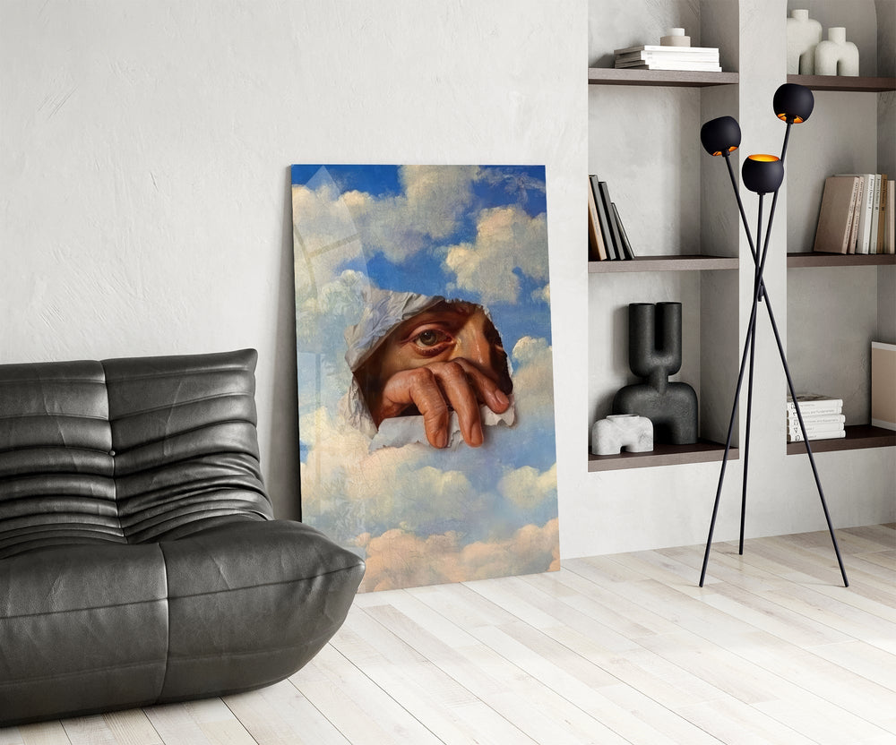 Torn Sky Eye and Hand Surreal Glass Wall Art