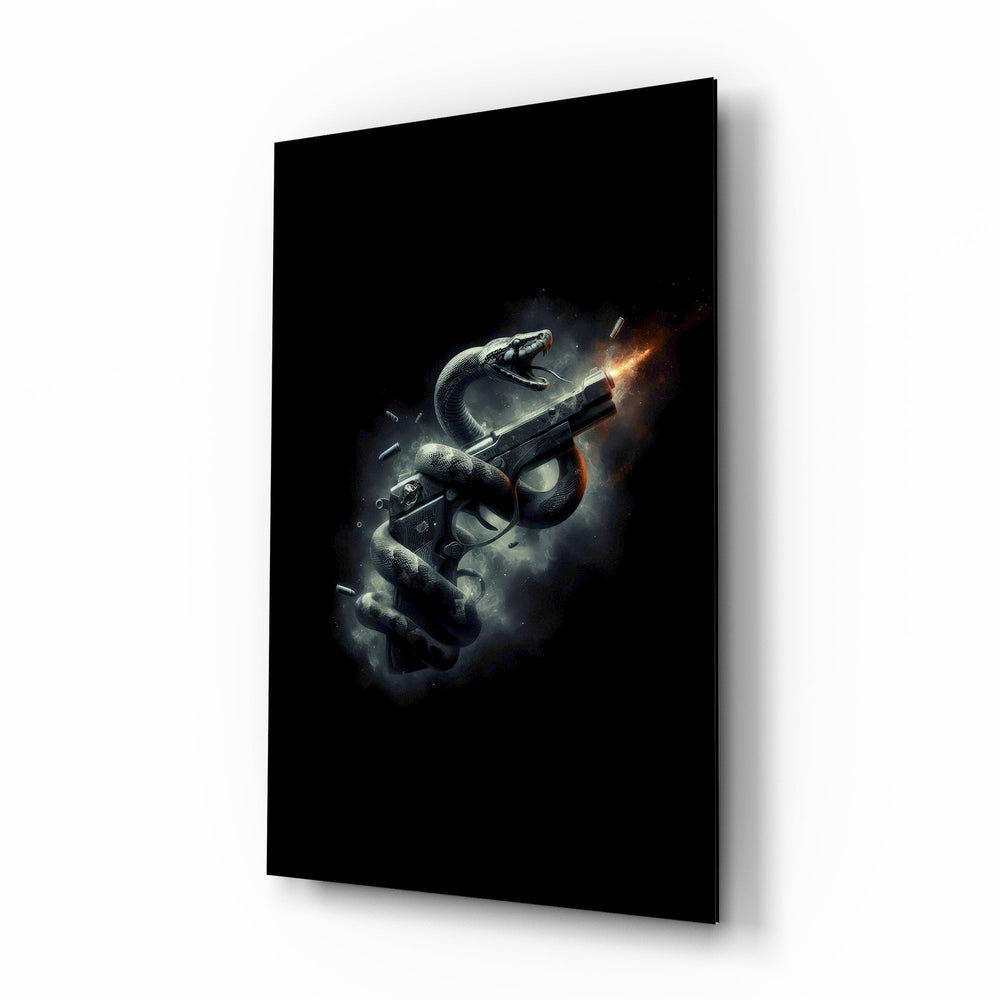 Serpent Coiled Firing Pistol Dark Glass Wall Art
