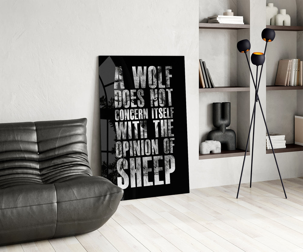 Wolf Opinion of Sheep Quote Glass Wall Art