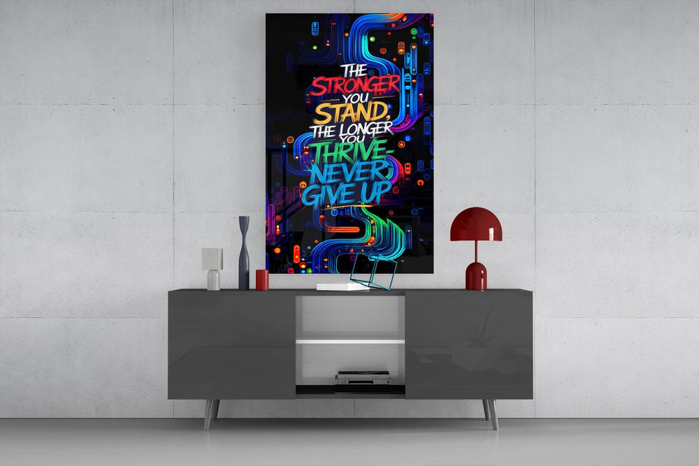Never Give Up Neon Graffiti Quote Glass Wall Art