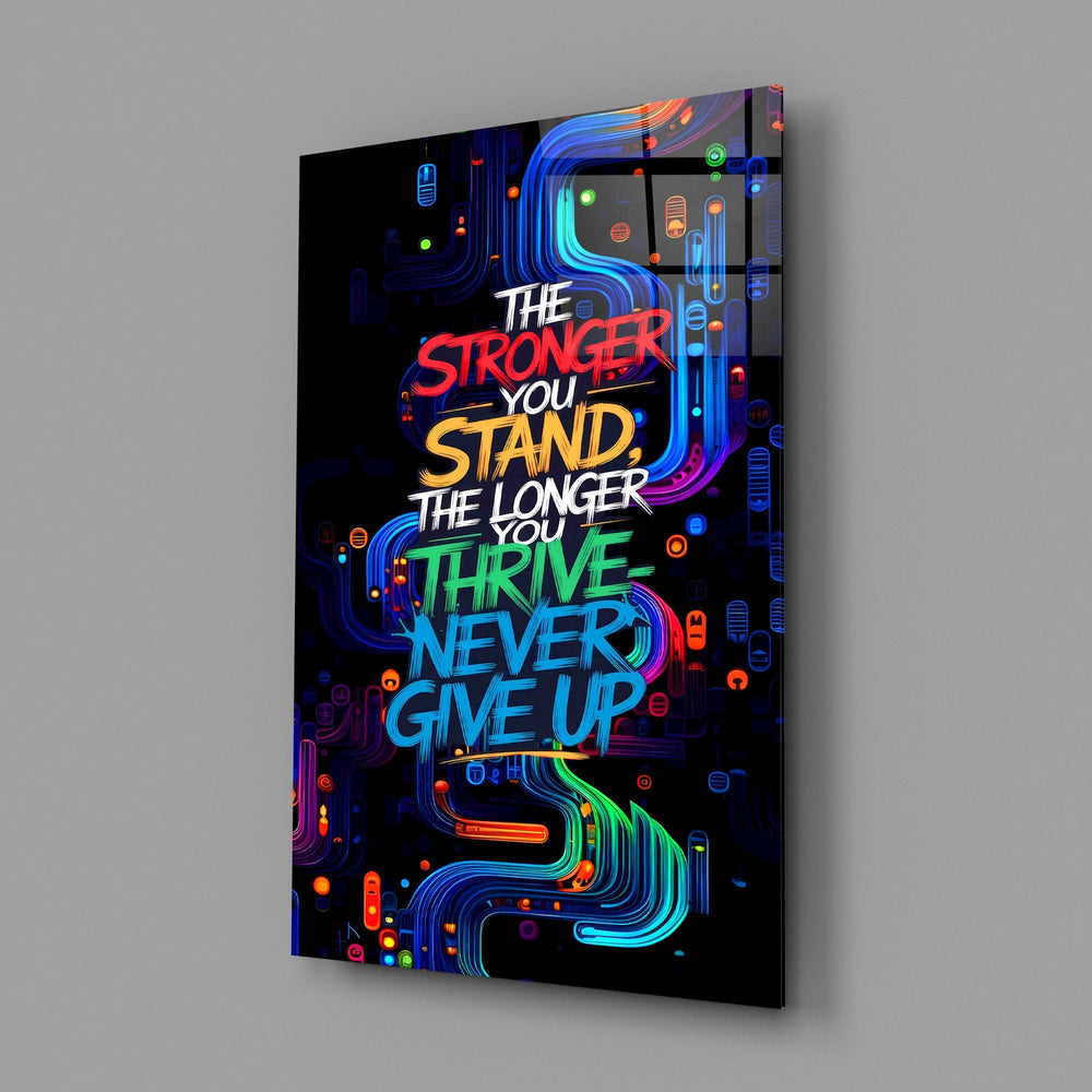 Never Give Up Neon Graffiti Quote Glass Wall Art