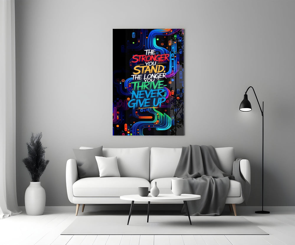 Never Give Up Neon Graffiti Quote Glass Wall Art