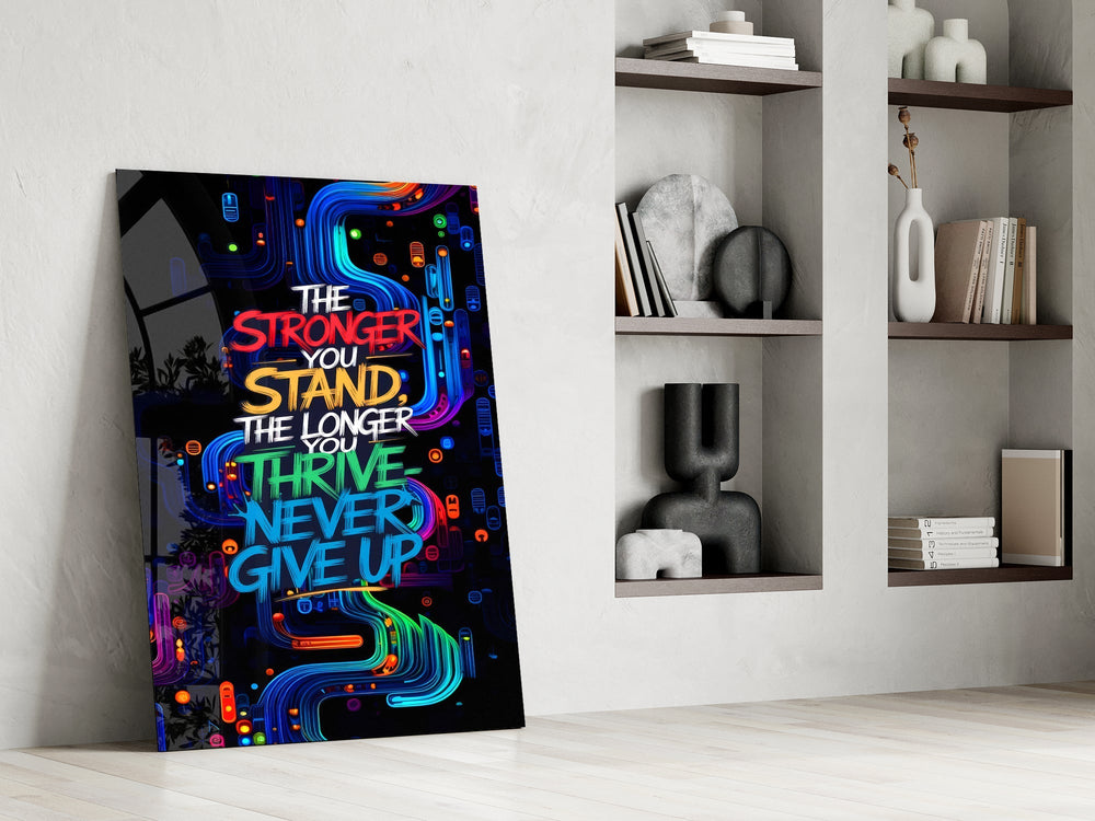 Never Give Up Neon Graffiti Quote Glass Wall Art