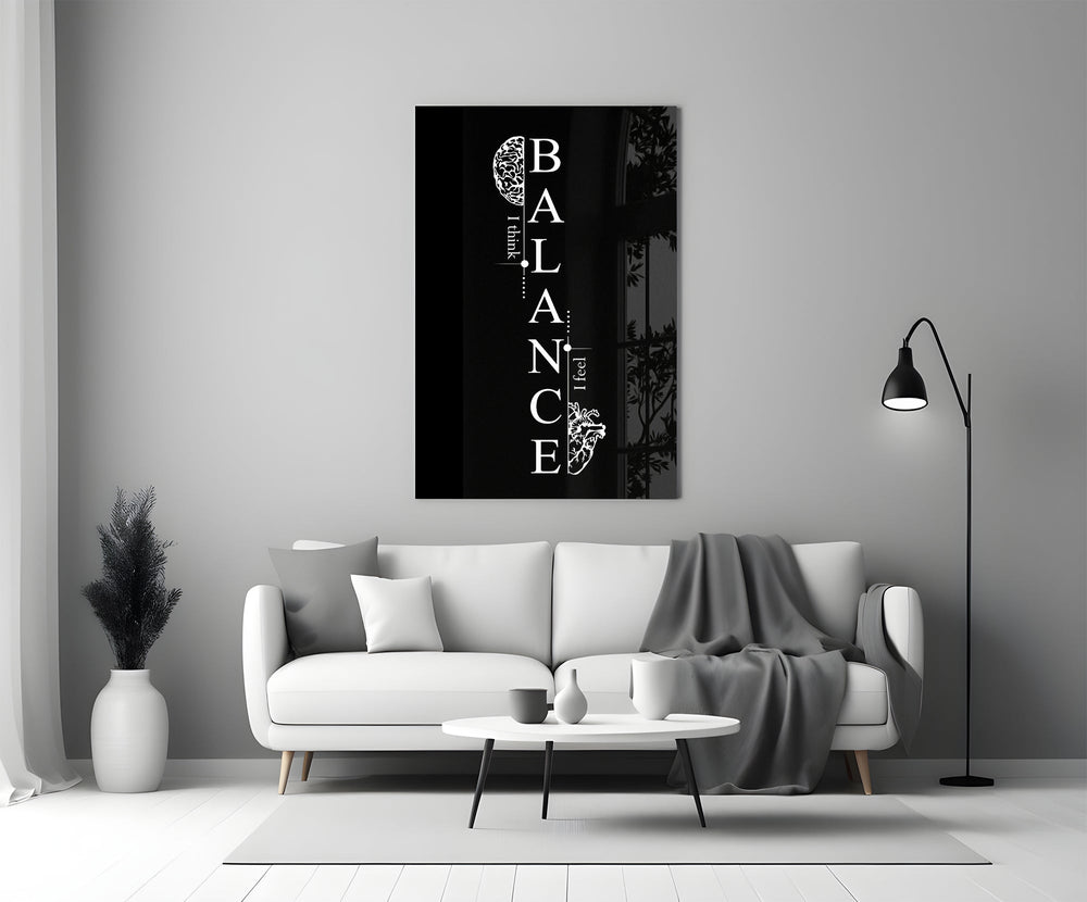 Balance Brain and Heart Quote Glass Wall Art
