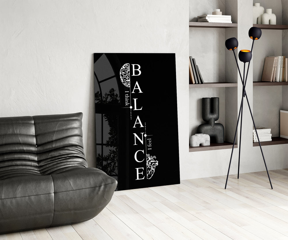 Balance Brain and Heart Quote Glass Wall Art