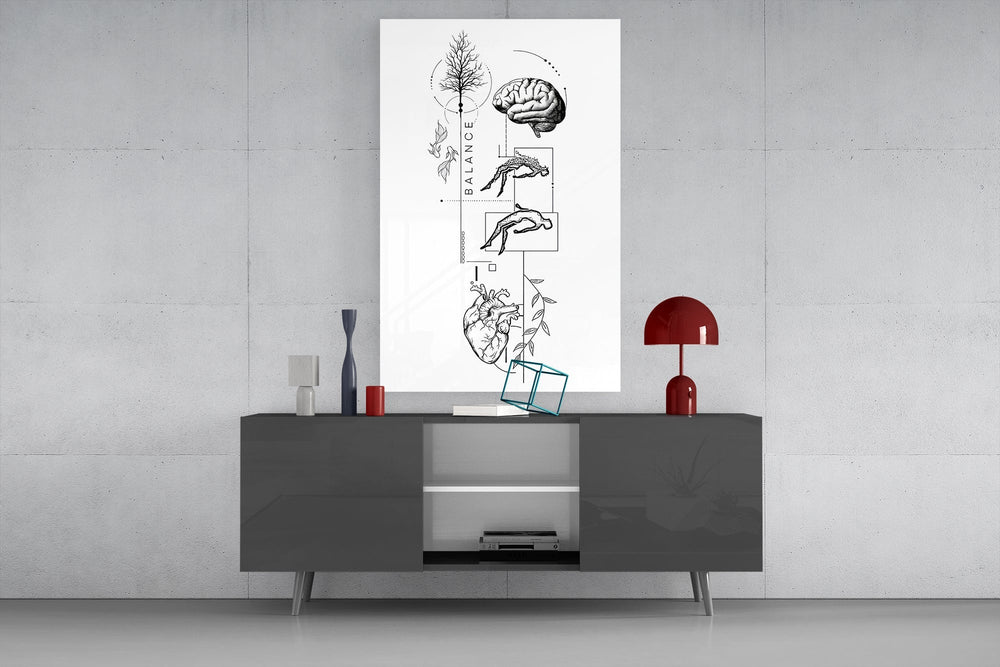 Balance Brain Heart Tree and Divers Glass Wall Art
