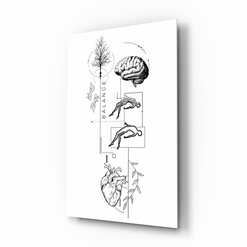 Balance Brain Heart Tree and Divers Glass Wall Art