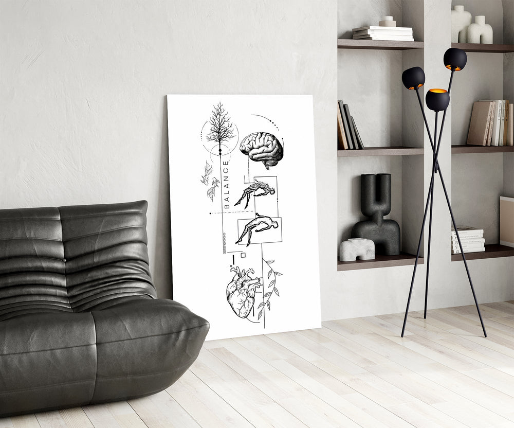 Balance Brain Heart Tree and Divers Glass Wall Art