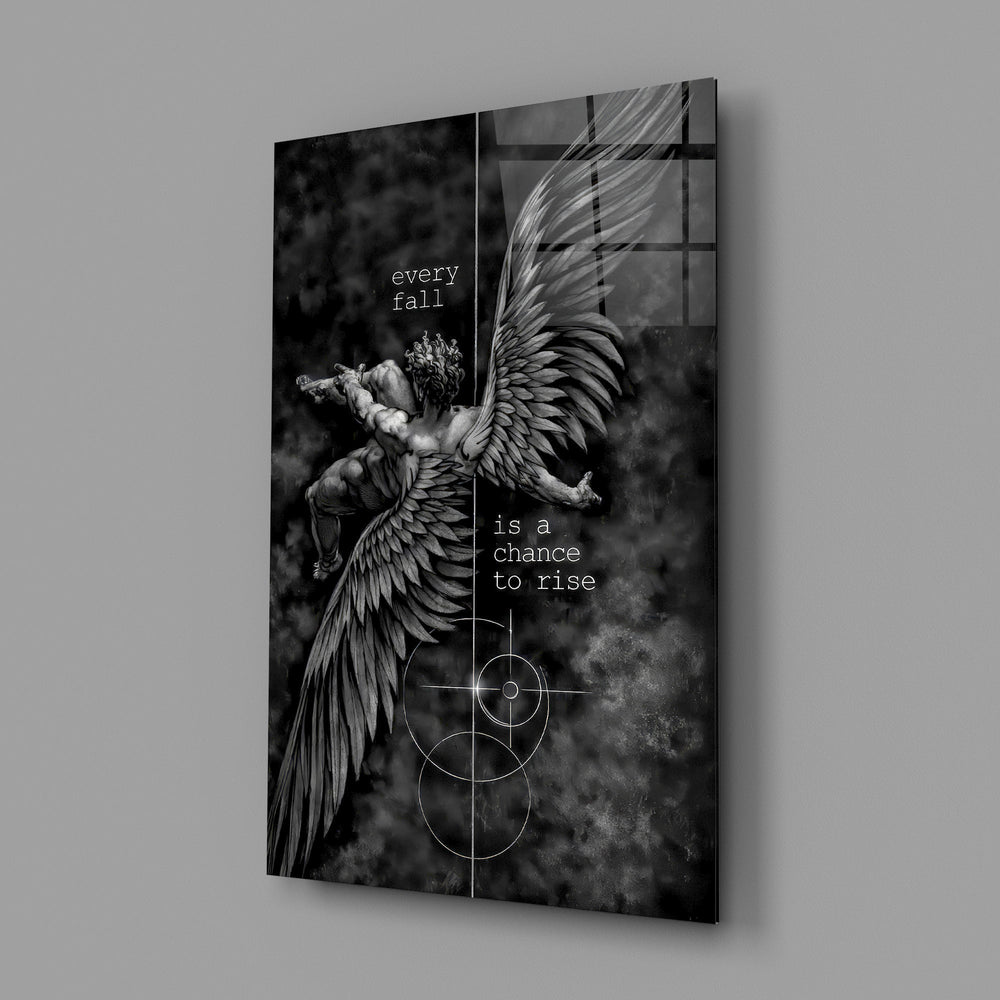 Every Fall a Chance to Rise Winged Angel Glass Wall Art