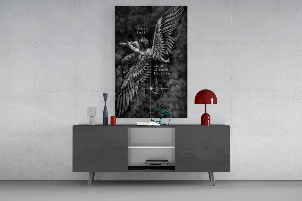 Every Fall a Chance to Rise Winged Angel Glass Wall Art