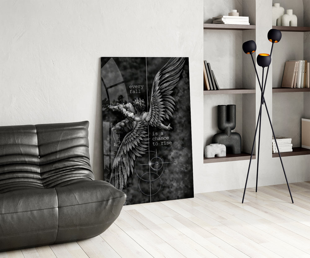 Every Fall a Chance to Rise Winged Angel Glass Wall Art