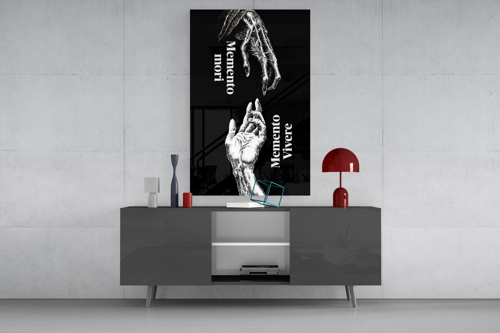 Memento Mori Vivere Reaching Hands Glass Wall Art