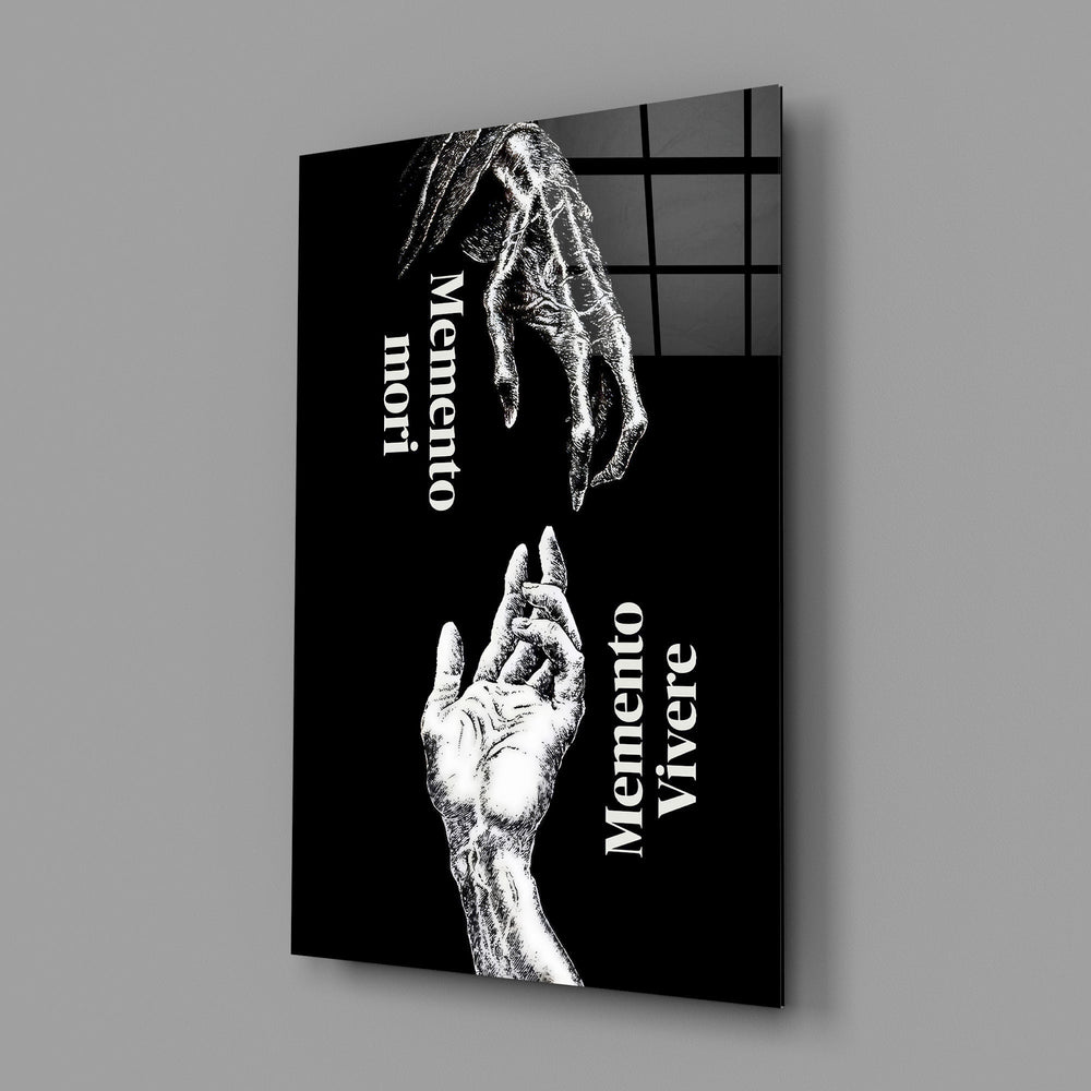 Memento Mori Vivere Reaching Hands Glass Wall Art