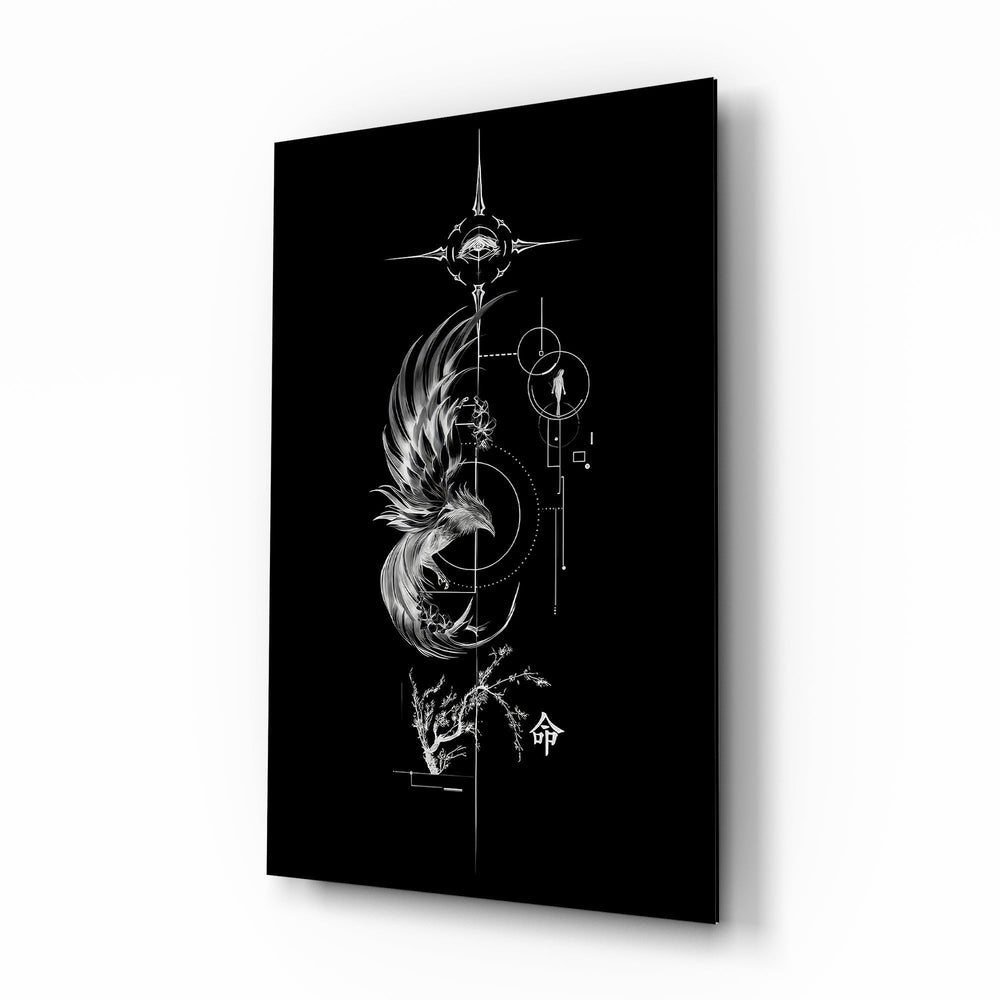Ascending Phoenix Sacred Geometry Glass Wall Art