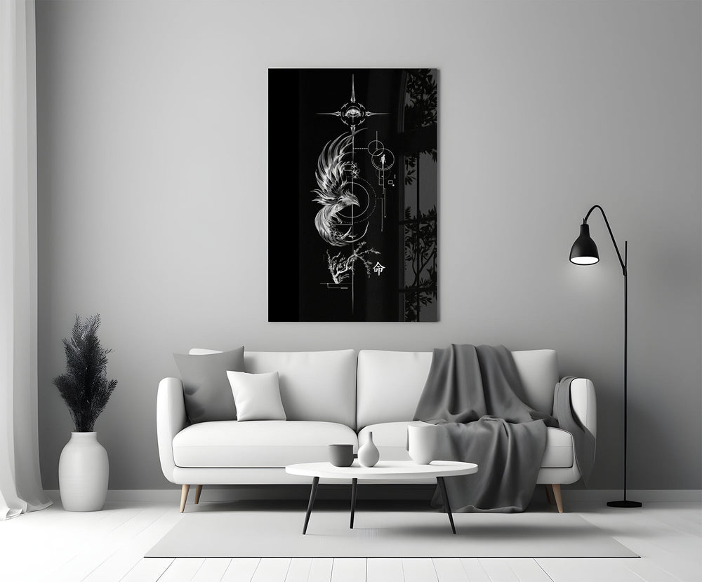 Ascending Phoenix Sacred Geometry Glass Wall Art