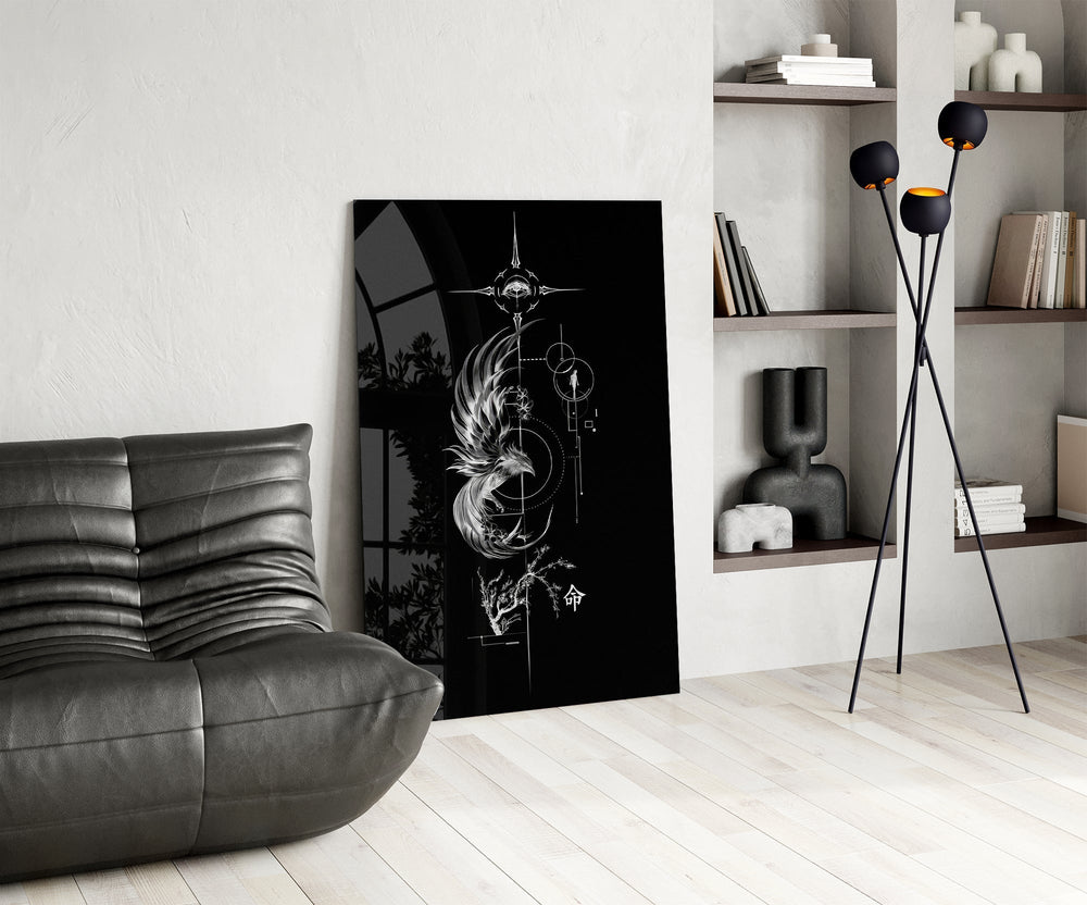 Ascending Phoenix Sacred Geometry Glass Wall Art