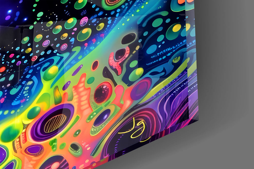 Neon Dot Psychedelic Woman Face Glass Wall Art