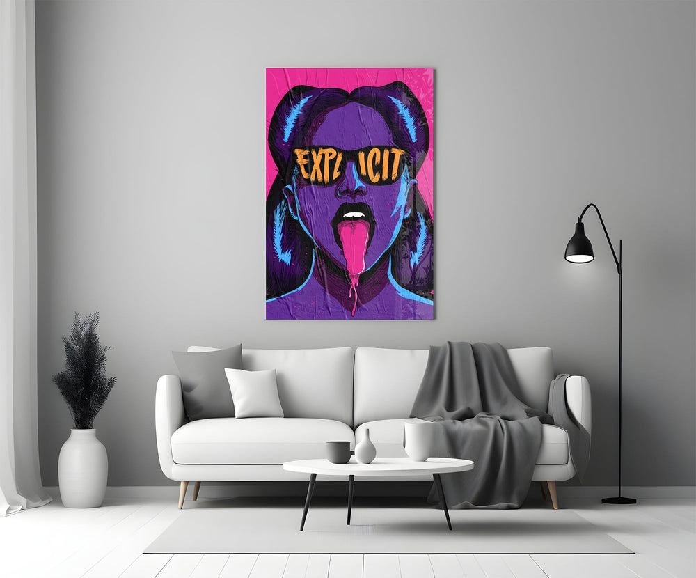Explicit Pink Pop Art Woman Glass Wall Art