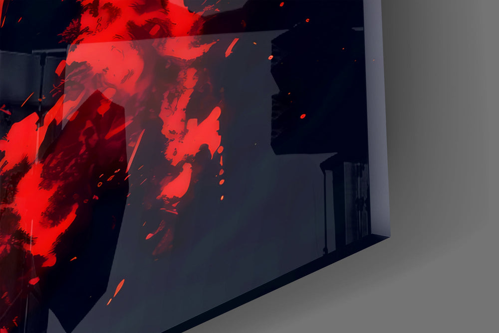 Burning Red Horned Demon Face Glass Wall Art