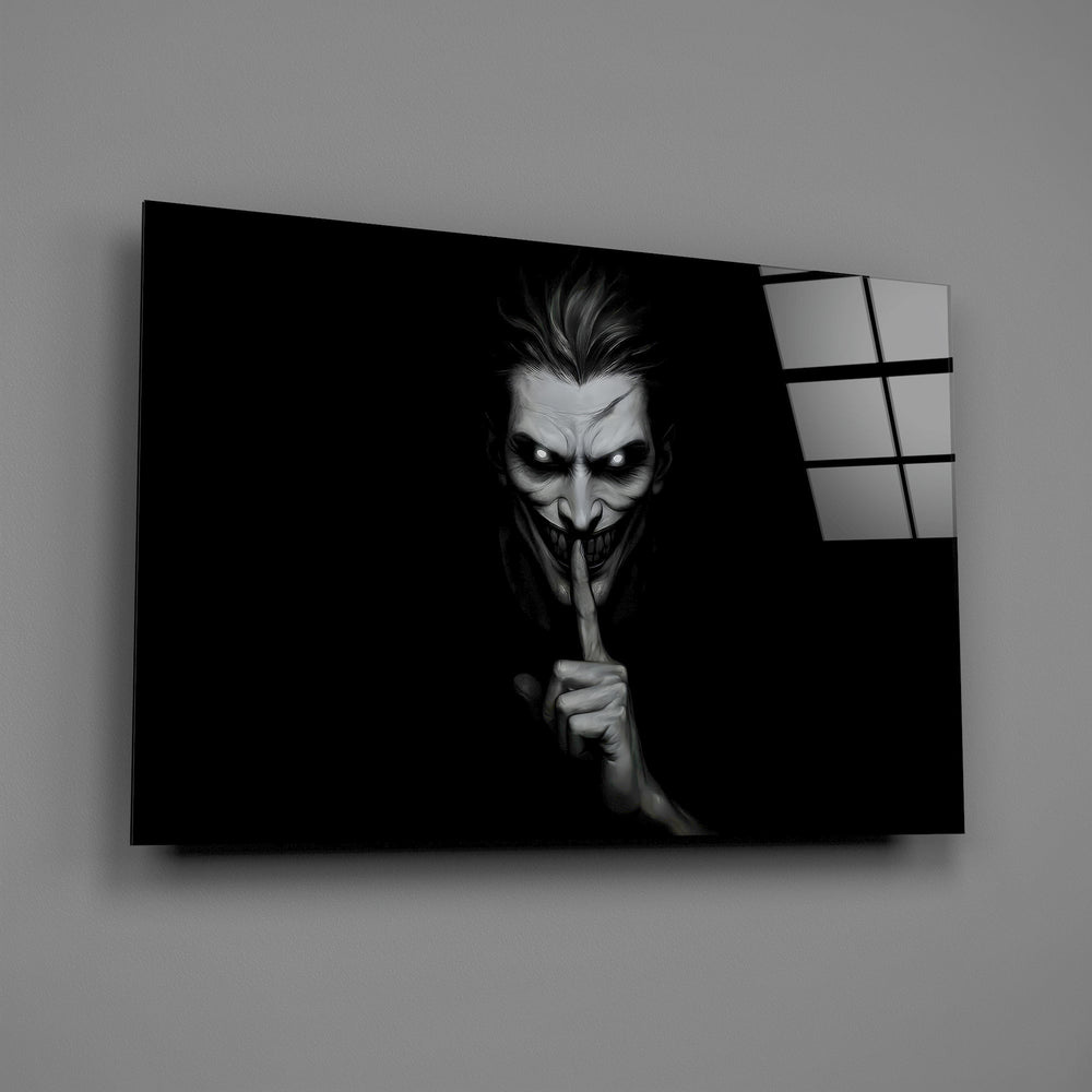 Hush Monochrome Grinning Trickster Glass Wall Art